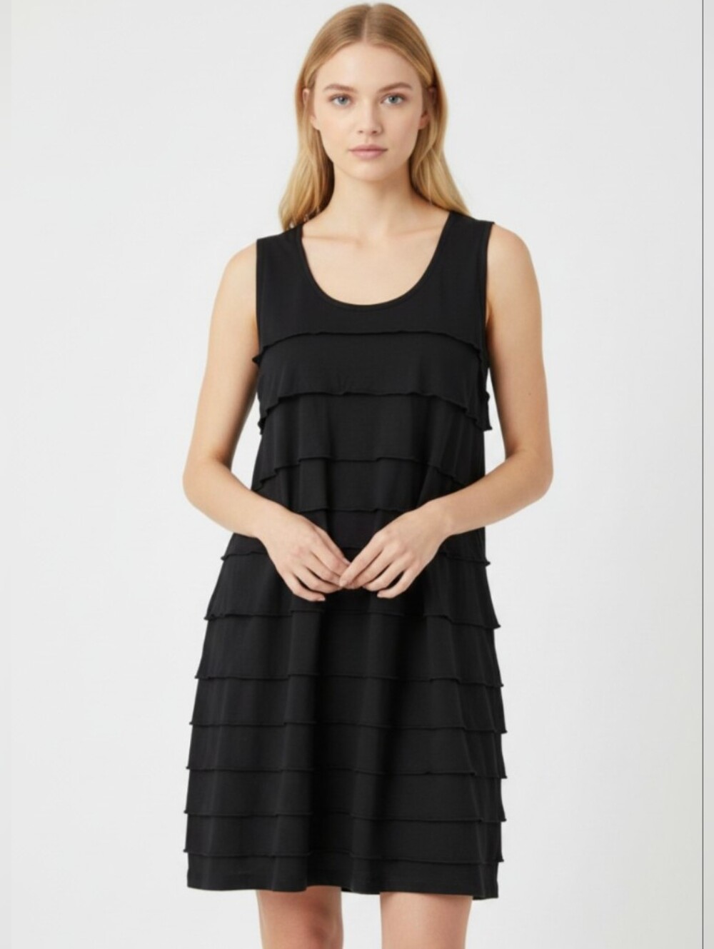 CALVIN KLEIN! GORGEOUS MULTI TIERED RUFFLED SLEEVELESS STRETCH KNIT DRESS! SZ 22